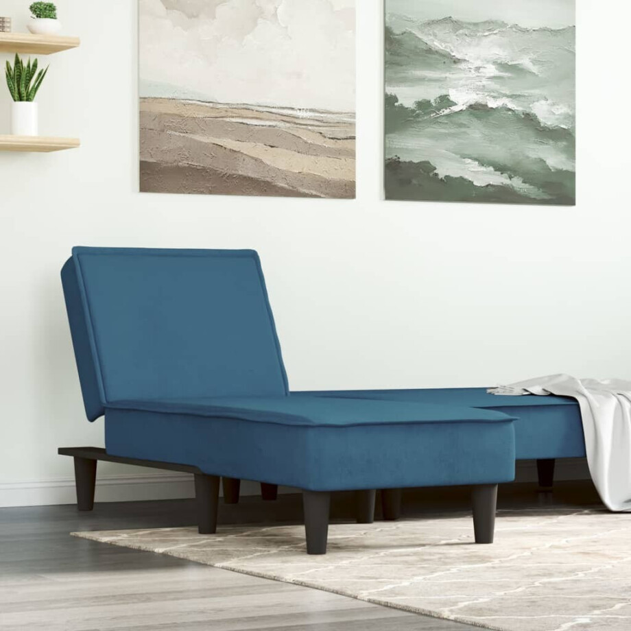vidaXL Chaise longue fluweel blauw afbeelding 1