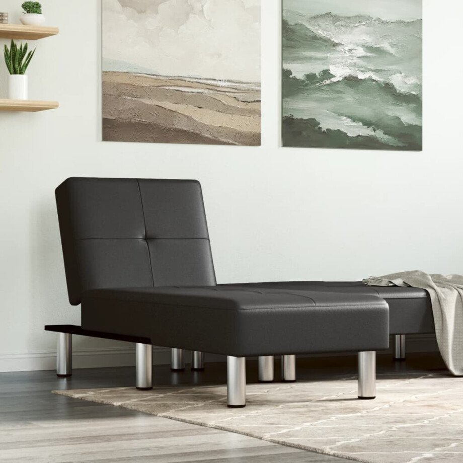 vidaXL Chaise longue kunstleer zwart afbeelding 1