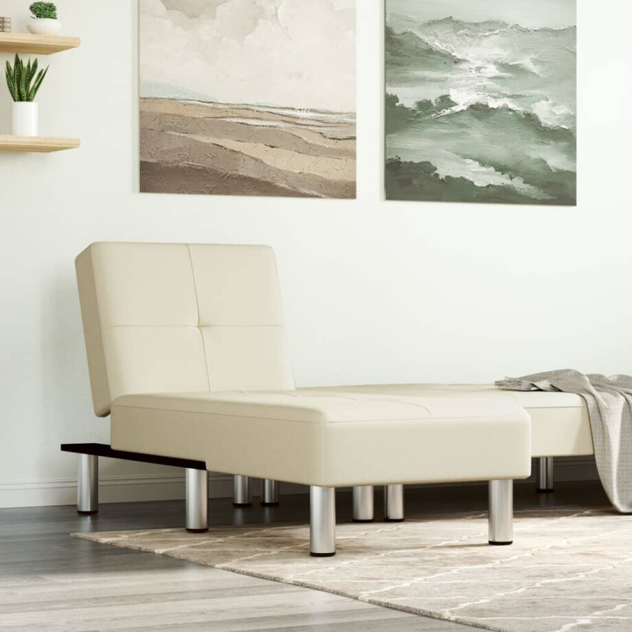vidaXL Chaise longue kunstleer crèmekleurig afbeelding 1