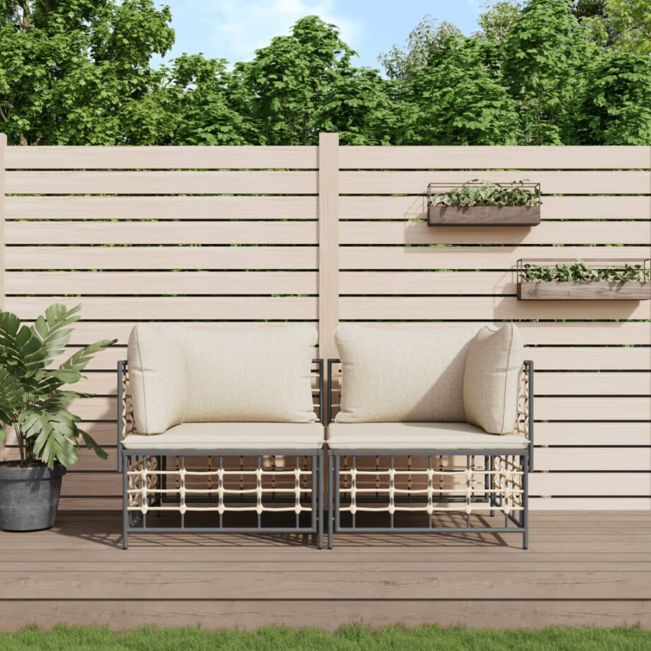 vidaXL Hoekbanken sectioneel met kussens 2 st poly rattan afbeelding 1