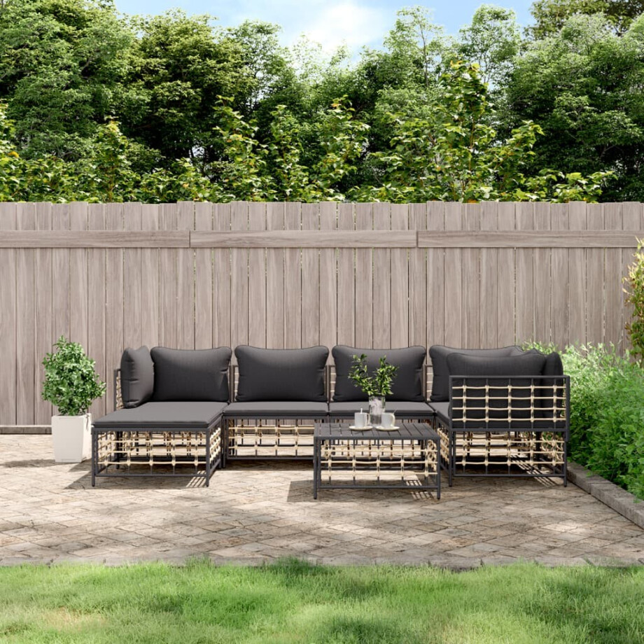 vidaXL 7-delige Loungeset met kussens poly rattan antracietkleurig vidaXL 7-delige Loungeset met kussens poly rattan antracietkleurig afbeelding 1