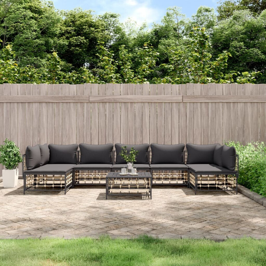 vidaXL 8-delige Loungeset met kussens poly rattan antracietkleurig vidaXL 8-delige Loungeset met kussens poly rattan antracietkleurig afbeelding 1