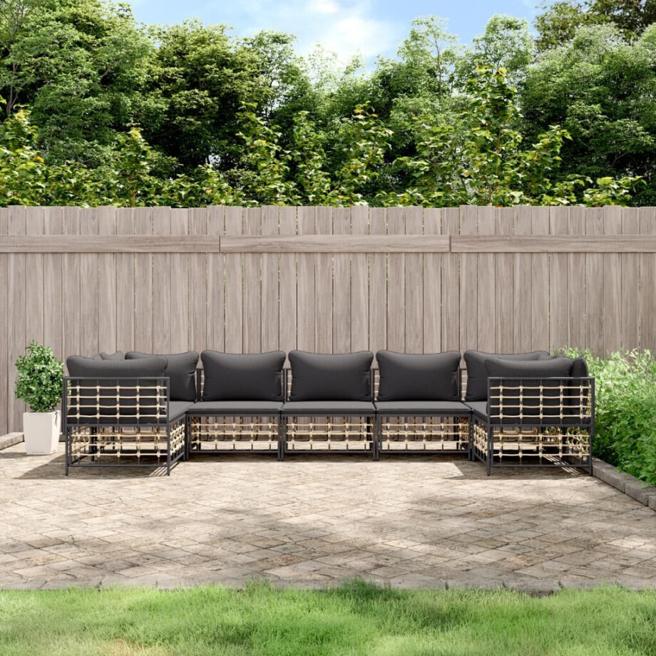 vidaXL 7-delige Loungeset met kussens poly rattan antracietkleurig vidaXL 7-delige Loungeset met kussens poly rattan antracietkleurig afbeelding 1