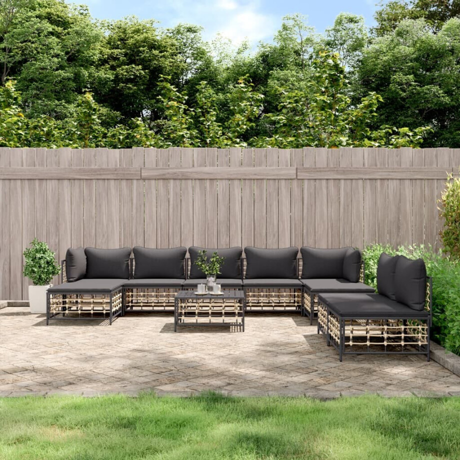 vidaXL 10-delige Loungeset met kussens poly rattan antracietkleurig afbeelding 1