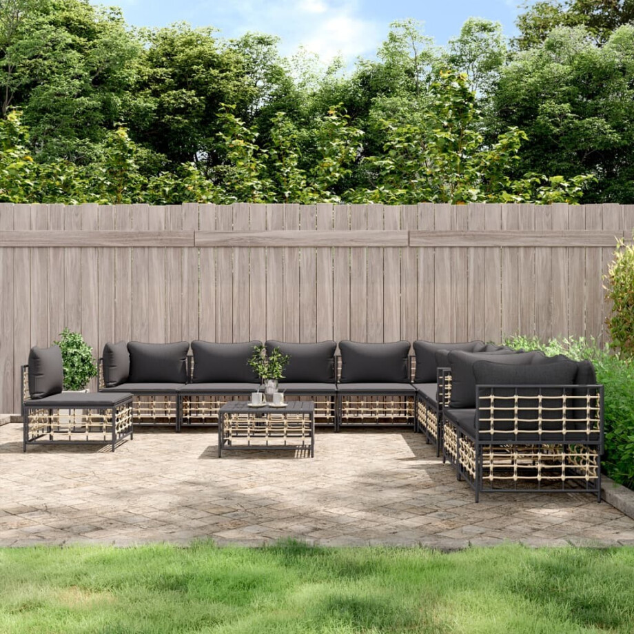vidaXL 11-delige Loungeset met kussens poly rattan antracietkleurig afbeelding 1