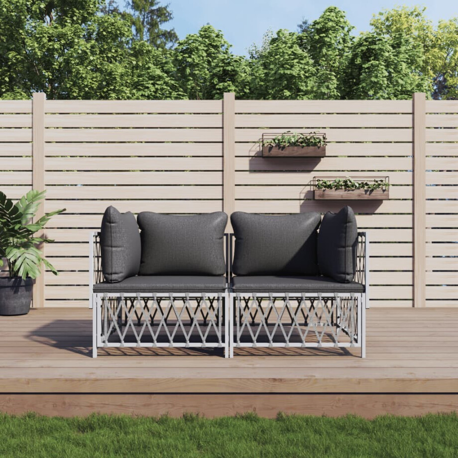 vidaXL 2-delige Loungeset met kussens staal wit afbeelding 1