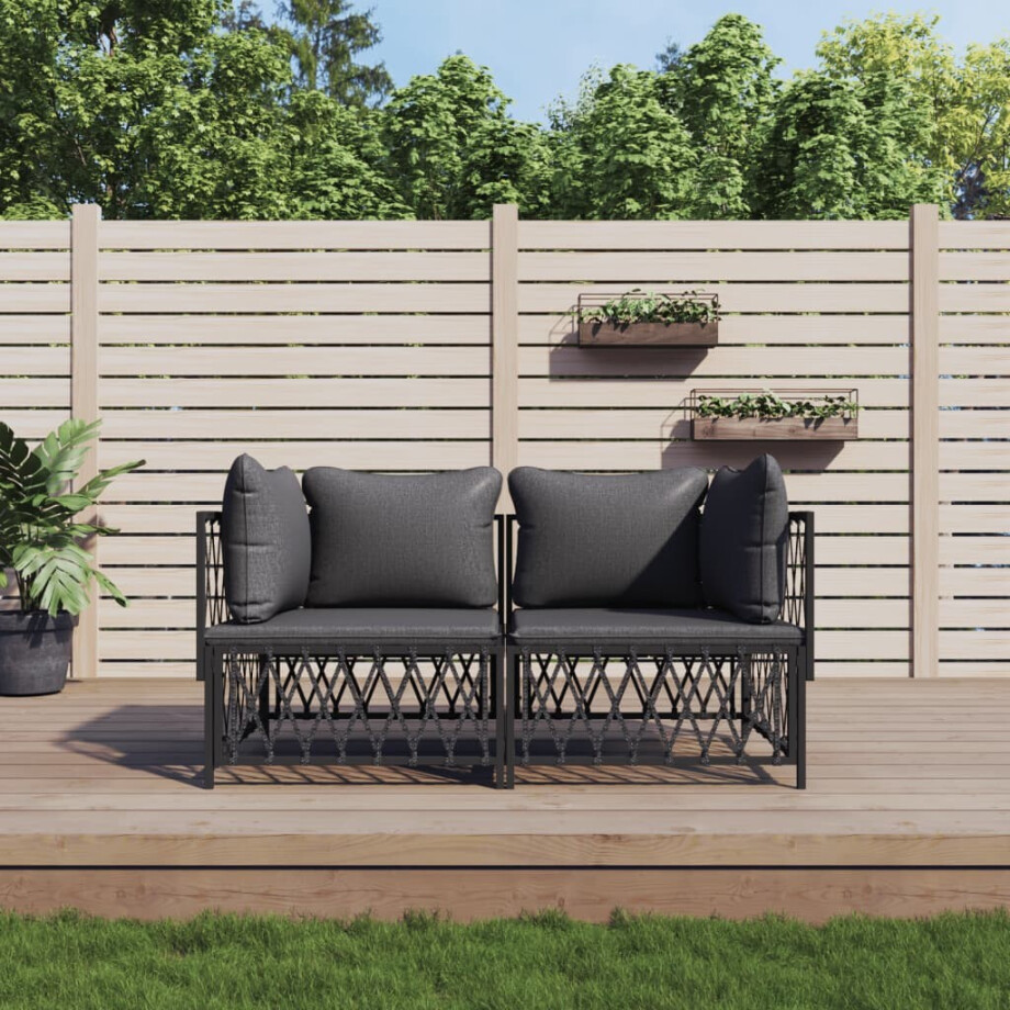 vidaXL 2-delige Loungeset met kussens staal antracietkleurig vidaXL 2-delige Loungeset met kussens staal antracietkleurig afbeelding 1