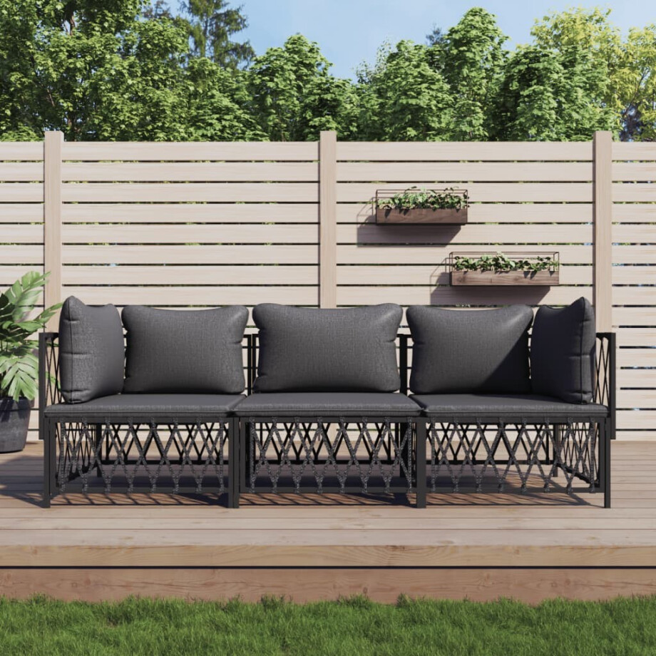 vidaXL 3-delige Loungeset met kussens staal antracietkleurig vidaXL 3-delige Loungeset met kussens staal antracietkleurig afbeelding 1