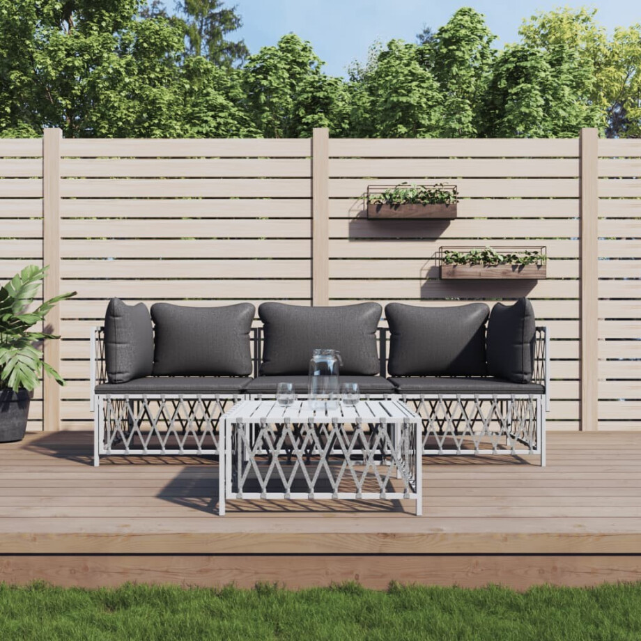 vidaXL 4-delige Loungeset met kussens staal wit vidaXL 4-delige Loungeset met kussens staal wit afbeelding 1