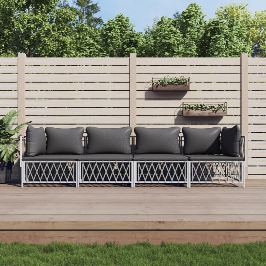vidaXL 4-delige Loungeset met kussens staal wit vidaXL 4-delige Loungeset met kussens staal wit afbeelding 1