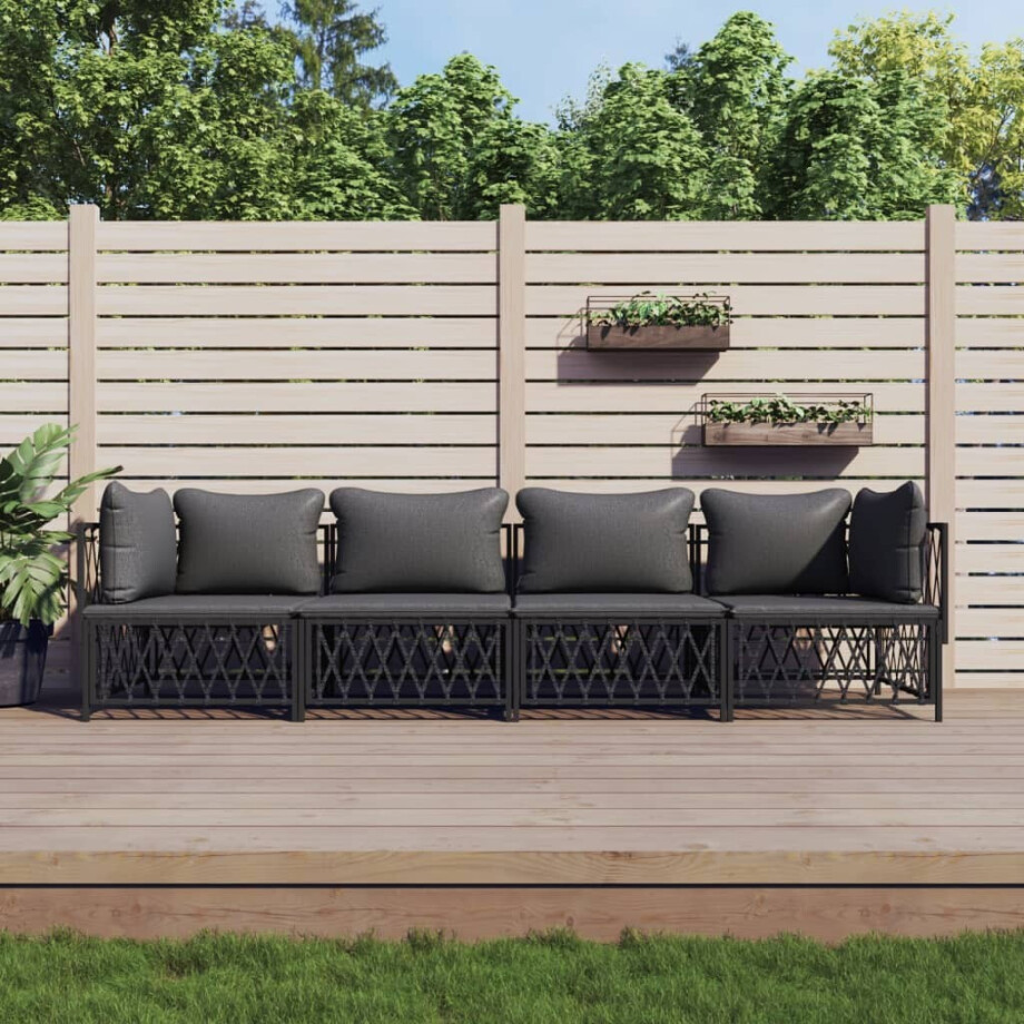 vidaXL 4-delige Loungeset met kussens staal antracietkleurig afbeelding 1