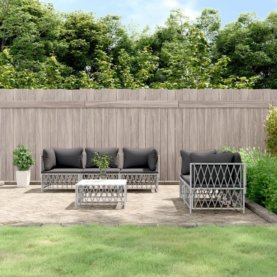 vidaXL 6-delige Loungeset met kussens staal wit afbeelding 1