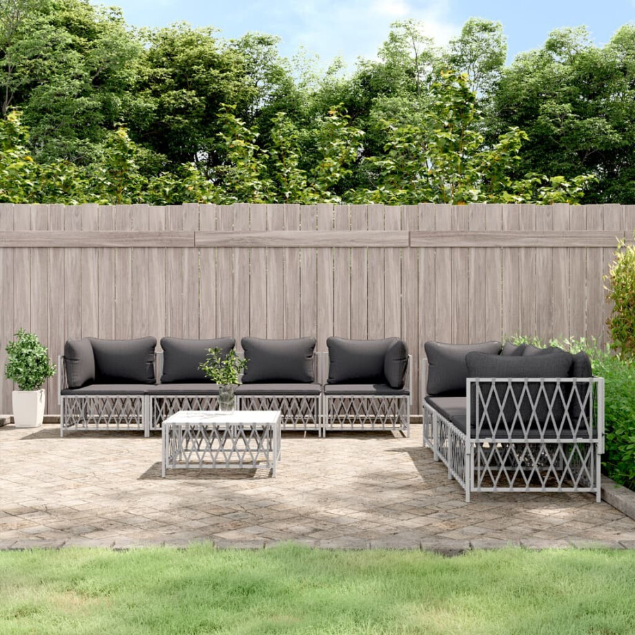 vidaXL 8-delige Loungeset met kussens staal wit vidaXL 8-delige Loungeset met kussens staal wit afbeelding 1