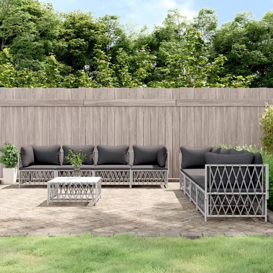 vidaXL 9-delige Loungeset met kussens staal wit vidaXL 9-delige Loungeset met kussens staal wit afbeelding 1