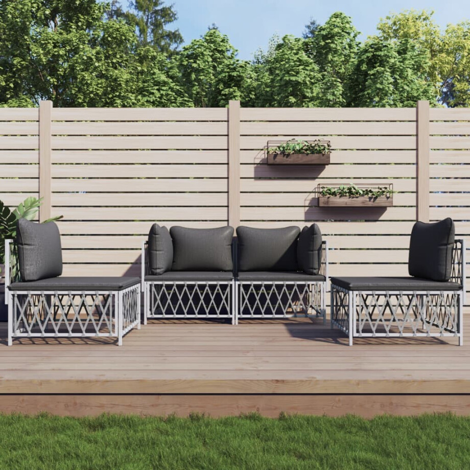 vidaXL 4-delige Loungeset met kussens staal wit afbeelding 1