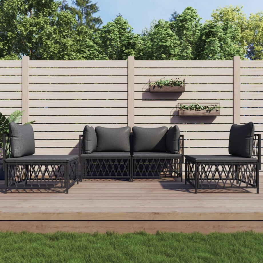 vidaXL 4-delige Loungeset met kussens staal antracietkleurig afbeelding 1