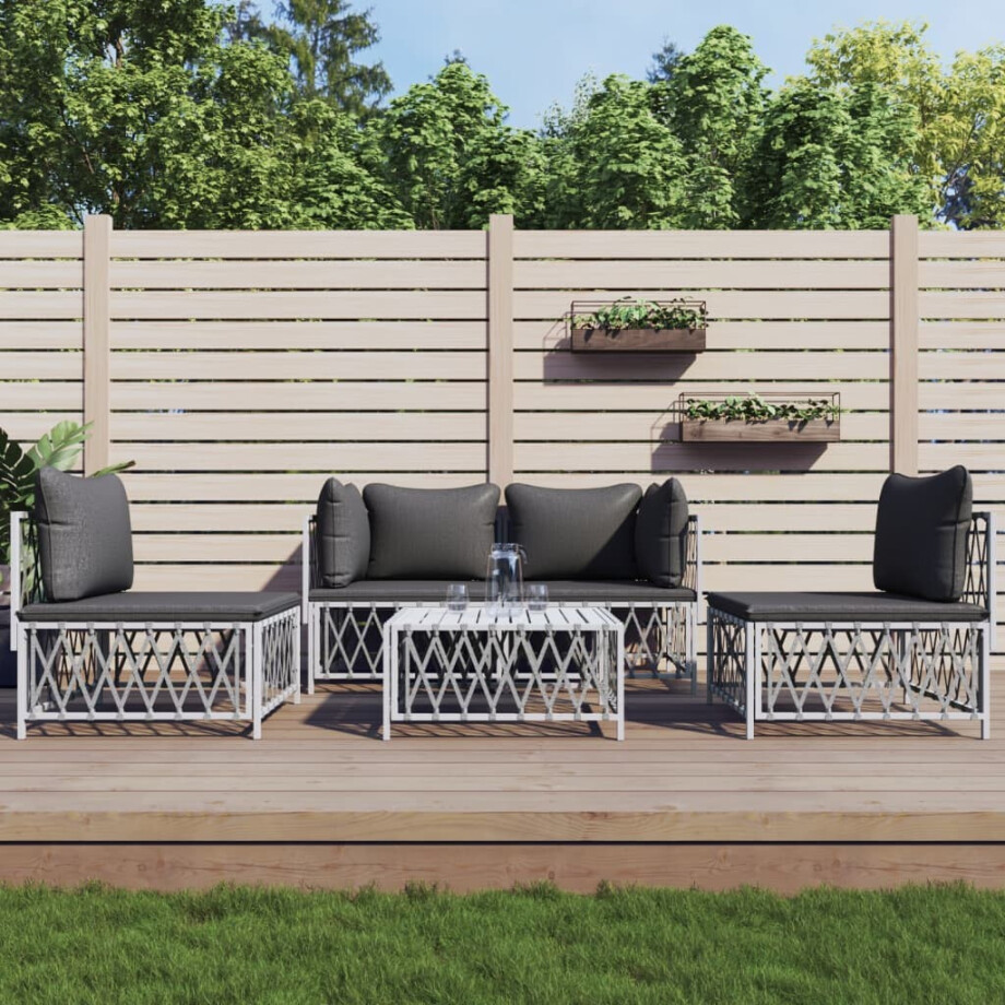 vidaXL 5-delige Loungeset met kussens staal wit afbeelding 1