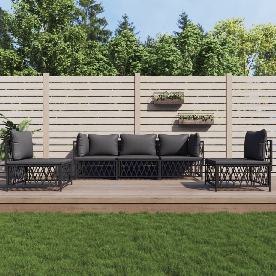 vidaXL 5-delige Loungeset met kussens staal antracietkleurig afbeelding 1