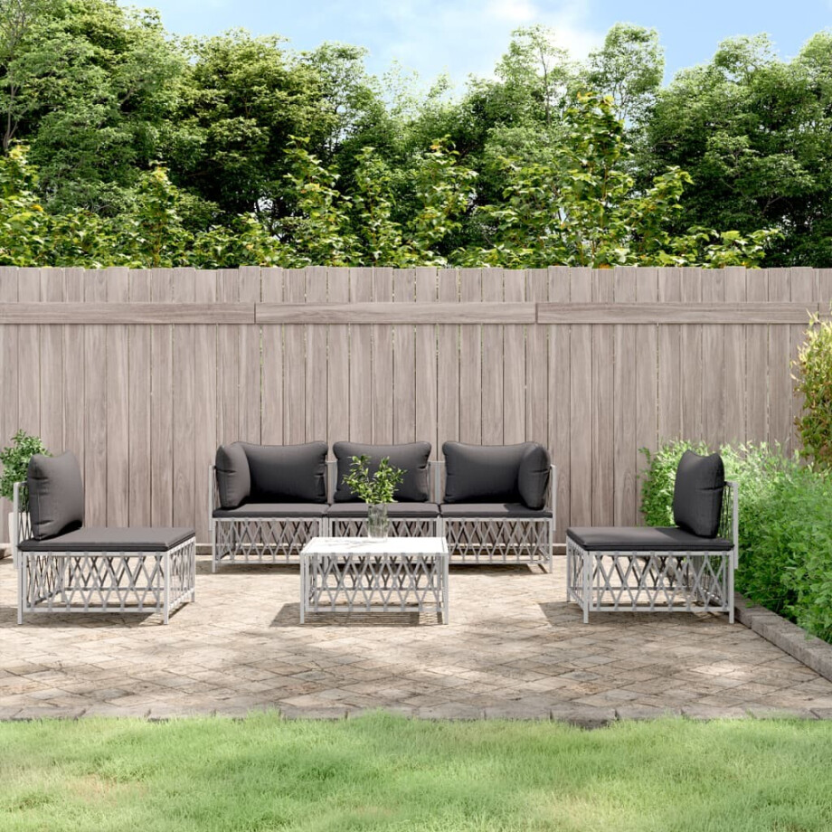 vidaXL 6-delige Loungeset met kussens staal wit vidaXL 6-delige Loungeset met kussens staal wit afbeelding 1