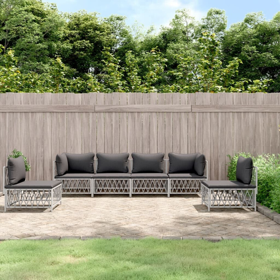 vidaXL 6-delige Loungeset met kussens staal wit afbeelding 1