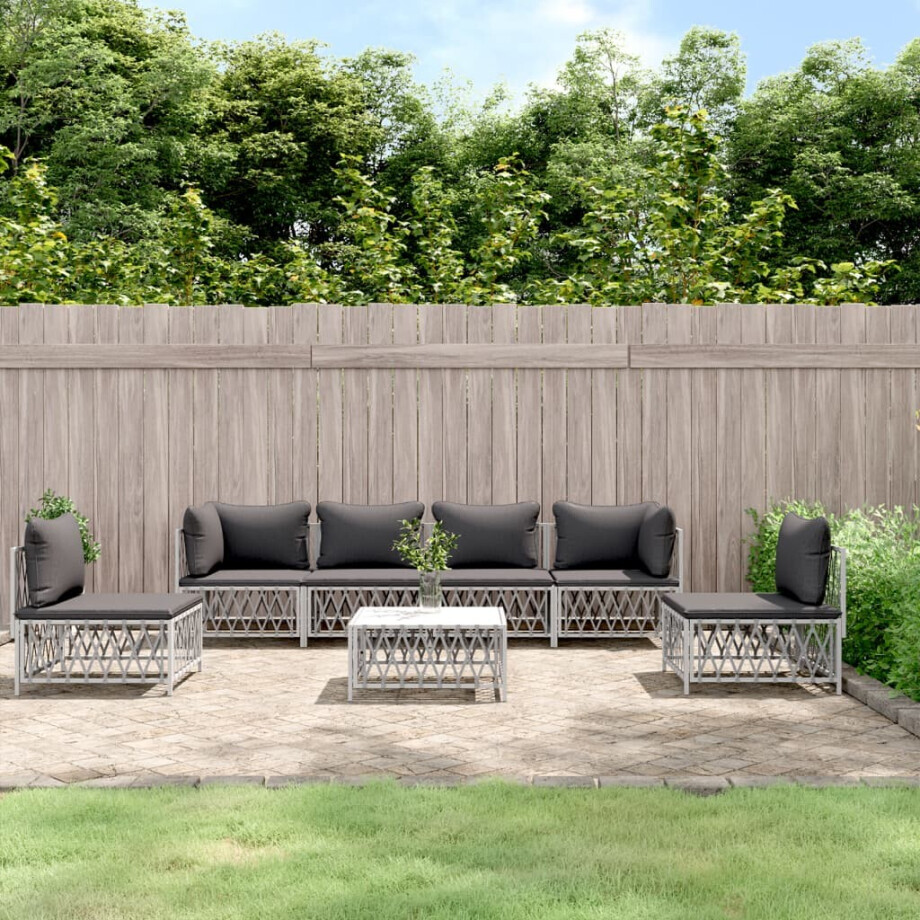 vidaXL 7-delige Loungeset met kussens staal wit vidaXL 7-delige Loungeset met kussens staal wit afbeelding 1