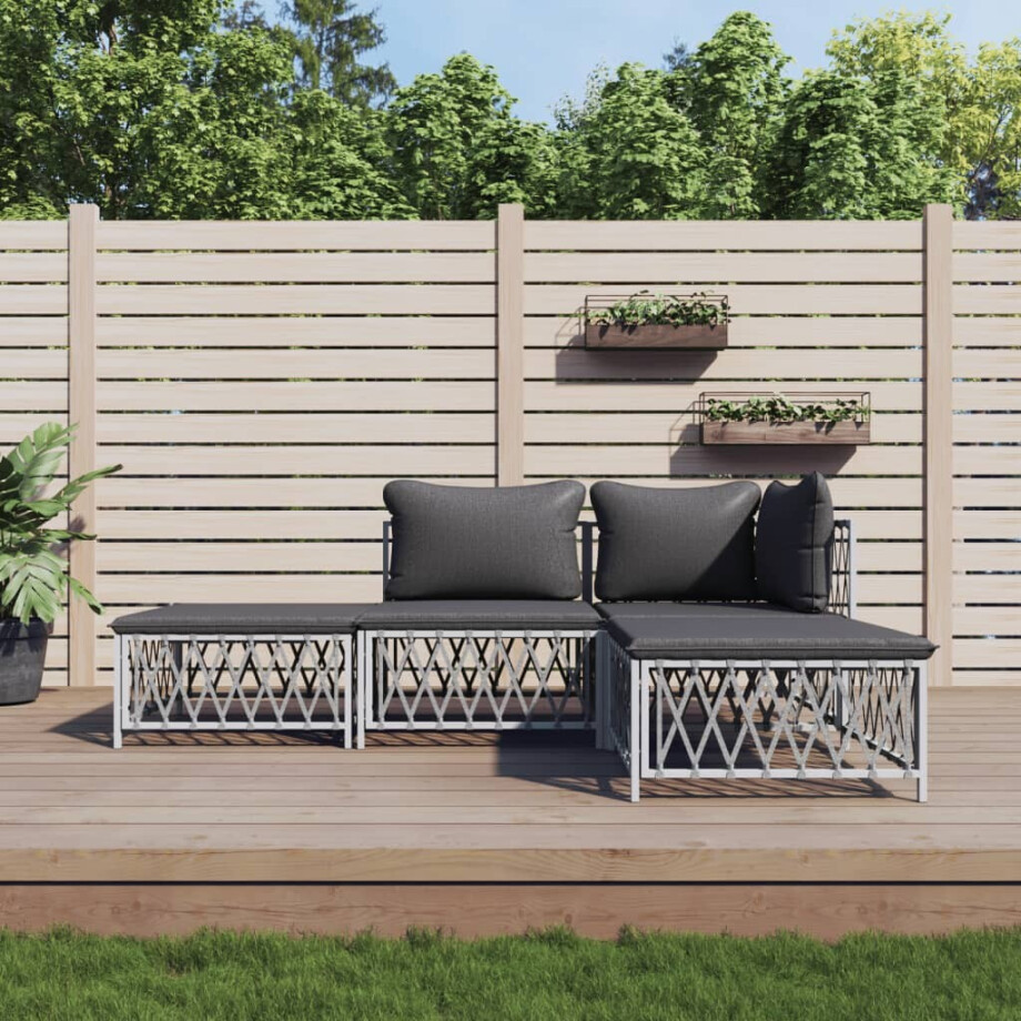 vidaXL 4-delige Loungeset met kussens staal wit afbeelding 1