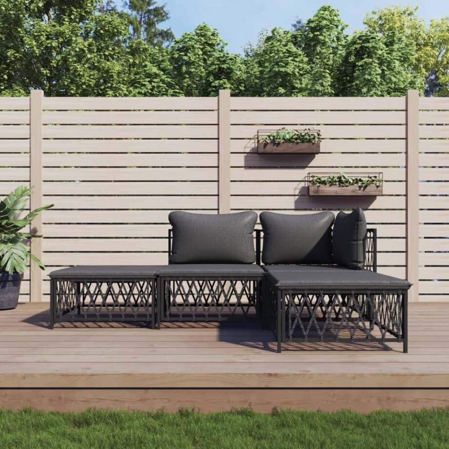 vidaXL 4-delige Loungeset met kussens staal antracietkleurig afbeelding 1