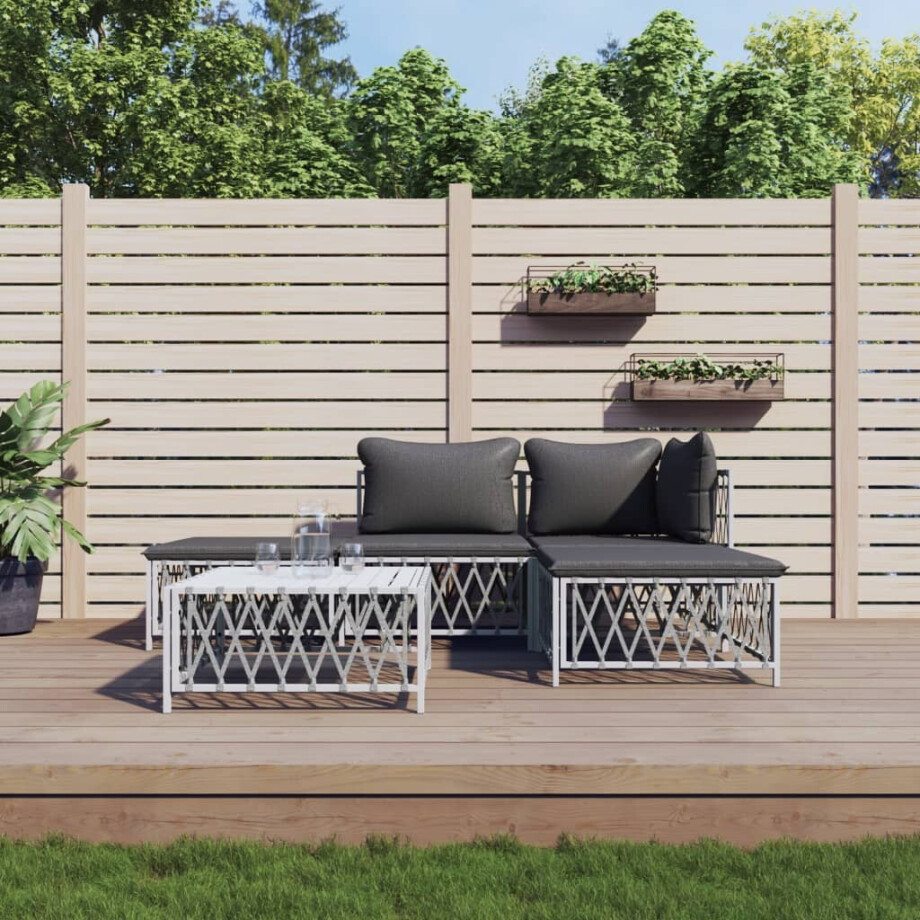 vidaXL 5-delige Loungeset met kussens staal wit afbeelding 1