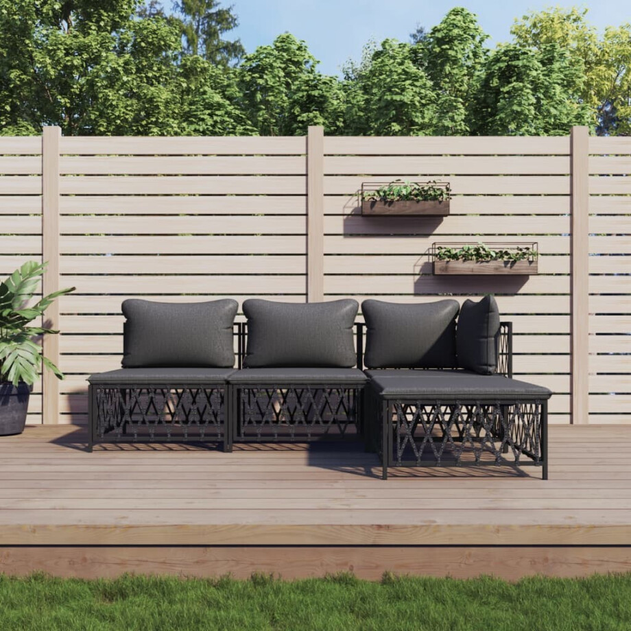vidaXL 4-delige Loungeset met kussens staal antracietkleurig afbeelding 1
