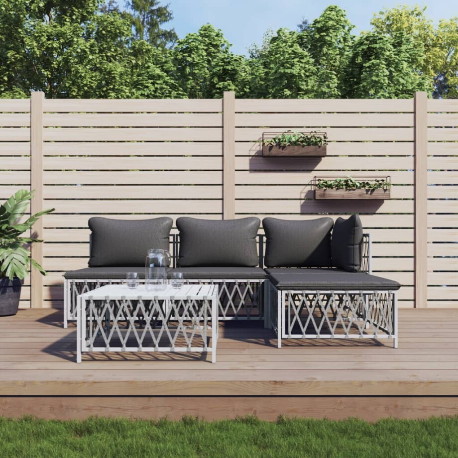 vidaXL 5-delige Loungeset met kussens staal wit vidaXL 5-delige Loungeset met kussens staal wit afbeelding 1