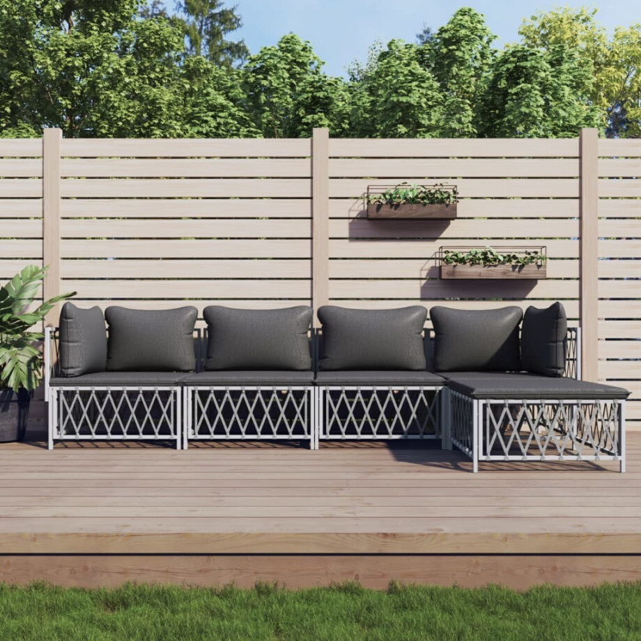 vidaXL 5-delige Loungeset met kussens staal wit afbeelding 1
