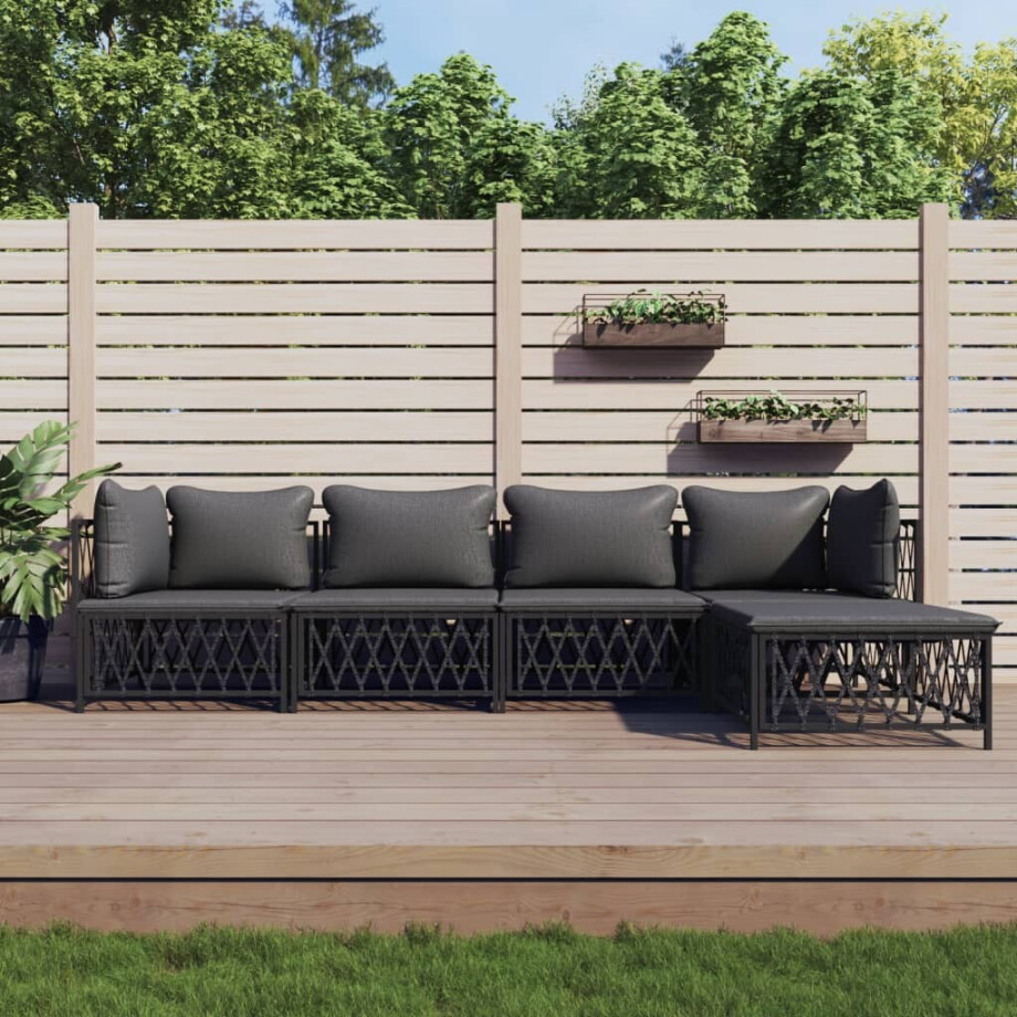 vidaXL 5-delige Loungeset met kussens staal antracietkleurig vidaXL 5-delige Loungeset met kussens staal antracietkleurig afbeelding 1