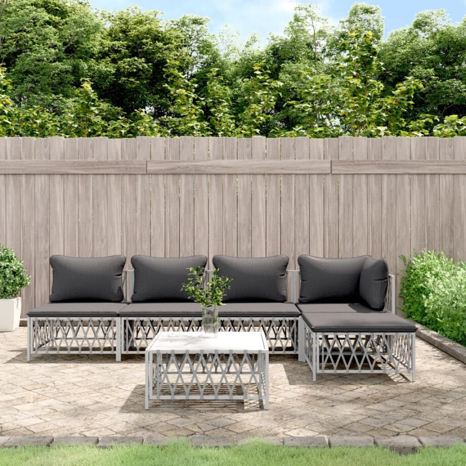 vidaXL 6-delige Loungeset met kussens staal wit afbeelding 1