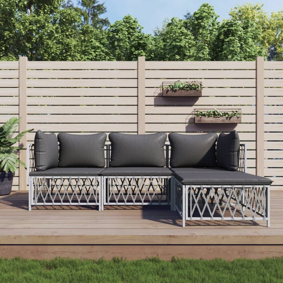vidaXL 4-delige Loungeset met kussens staal wit afbeelding 1