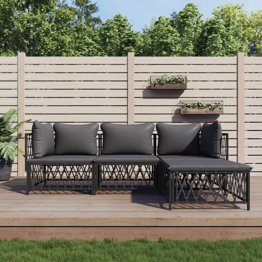 vidaXL 4-delige Loungeset met kussens staal antracietkleurig afbeelding 1
