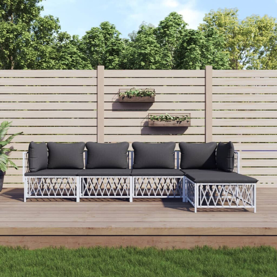 vidaXL 5-delige Loungeset met kussens staal wit afbeelding 1