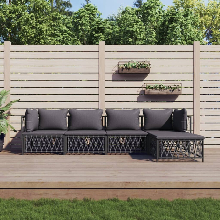 vidaXL 5-delige Loungeset met kussens staal antracietkleurig afbeelding 1