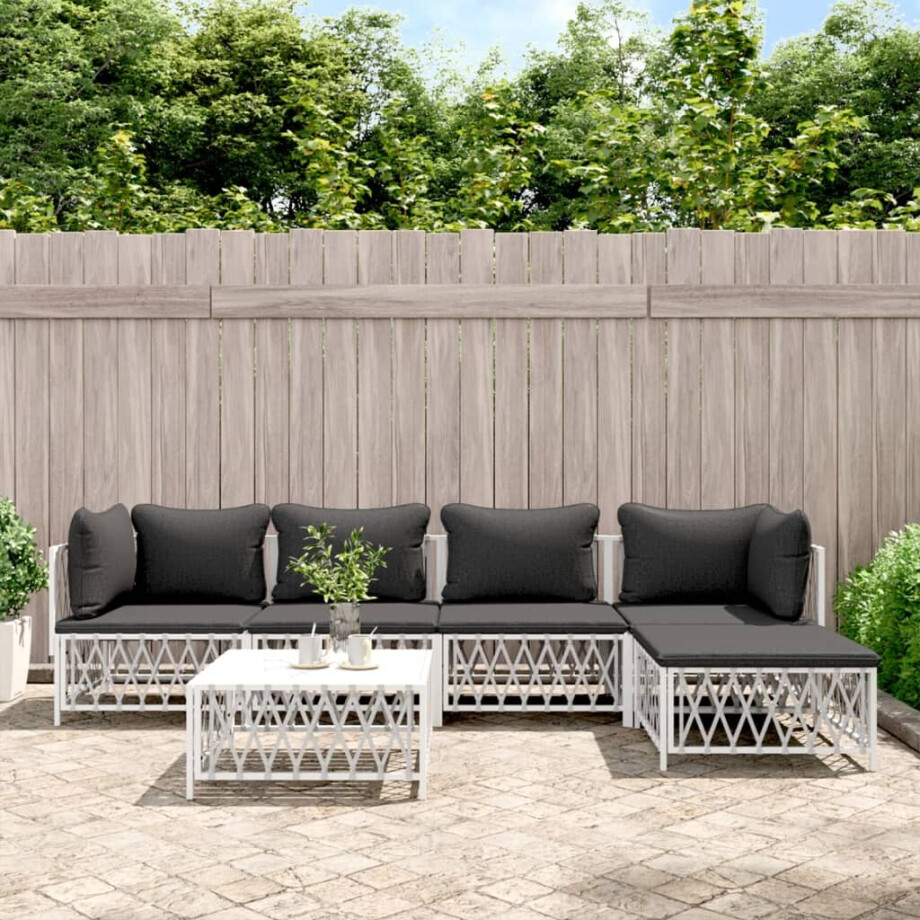 vidaXL 6-delige Loungeset met kussens staal wit vidaXL 6-delige Loungeset met kussens staal wit afbeelding 1