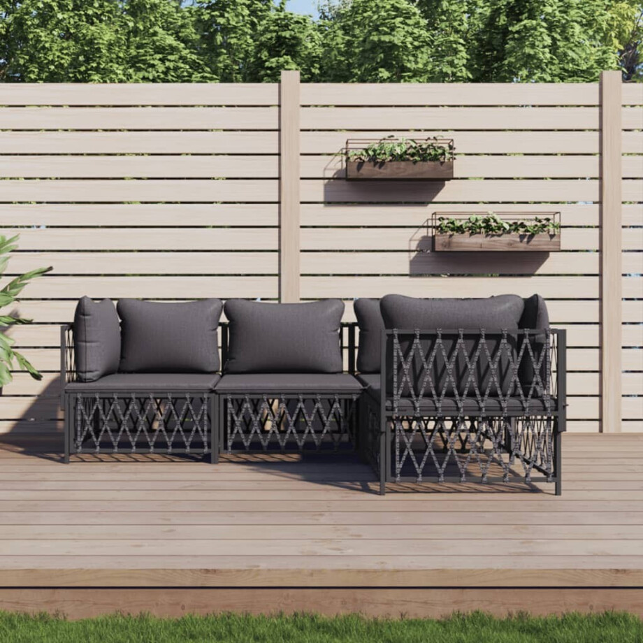 vidaXL 4-delige Loungeset met kussens staal antracietkleurig vidaXL 4-delige Loungeset met kussens staal antracietkleurig afbeelding 1