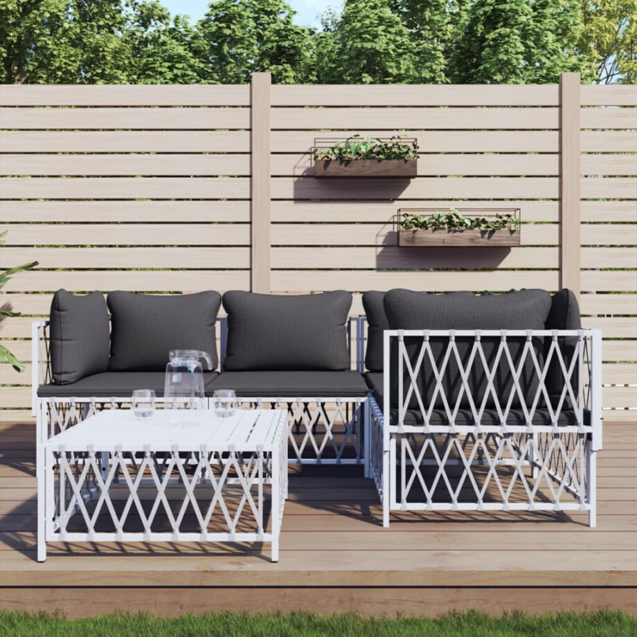 vidaXL 5-delige Loungeset met kussens staal wit afbeelding 1