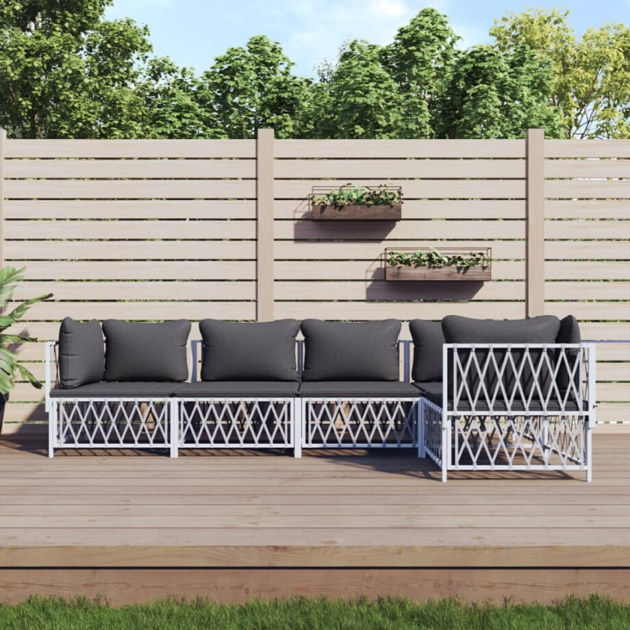 vidaXL 5-delige Loungeset met kussens staal wit vidaXL 5-delige Loungeset met kussens staal wit afbeelding 1