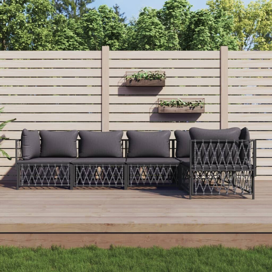vidaXL 5-delige Loungeset met kussens staal antracietkleurig afbeelding 1