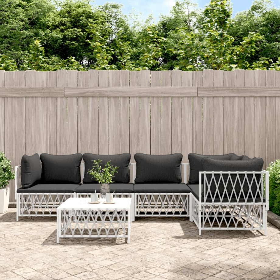 vidaXL 6-delige Loungeset met kussens staal wit vidaXL 6-delige Loungeset met kussens staal wit afbeelding 1
