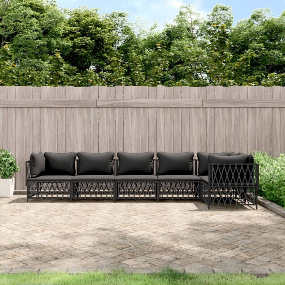 vidaXL 6-delige Loungeset met kussens staal antracietkleurig afbeelding 1