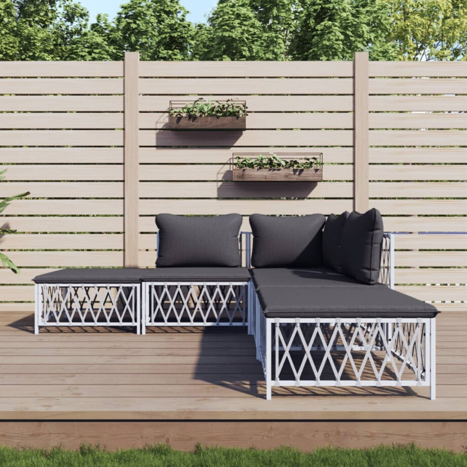 vidaXL 5-delige Loungeset met kussens staal wit vidaXL 5-delige Loungeset met kussens staal wit afbeelding 1