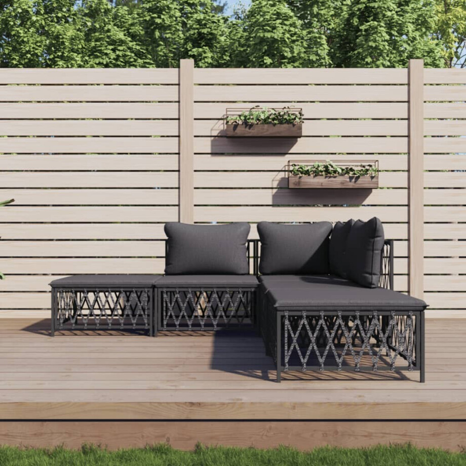 vidaXL 5-delige Loungeset met kussens staal antracietkleurig vidaXL 5-delige Loungeset met kussens staal antracietkleurig afbeelding 1