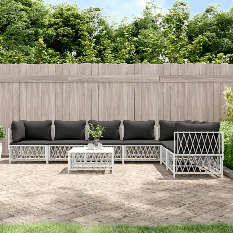vidaXL 8-delige Loungeset met kussens staal wit vidaXL 8-delige Loungeset met kussens staal wit afbeelding 1