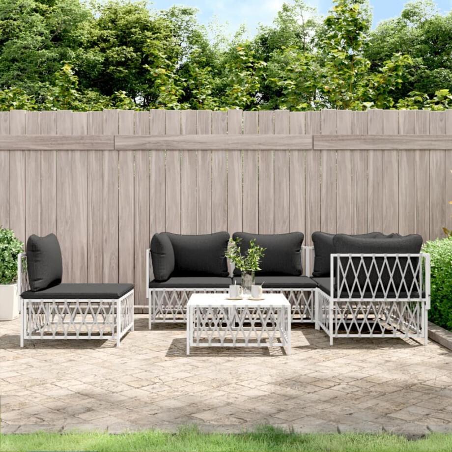 vidaXL 6-delige Loungeset met kussens staal wit afbeelding 1