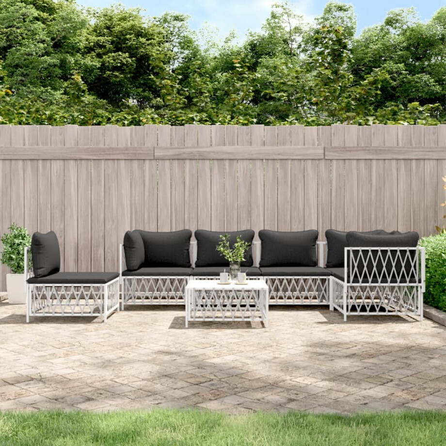 vidaXL 7-delige Loungeset met kussens staal wit vidaXL 7-delige Loungeset met kussens staal wit afbeelding 1