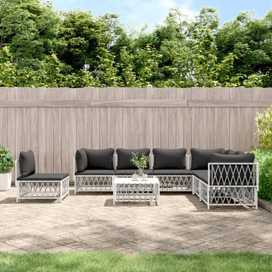 vidaXL 8-delige Loungeset met kussens staal wit afbeelding 1